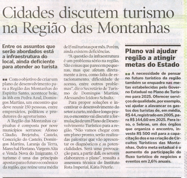 Cidades discutem turismo na Região das Montanhas